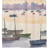 Boat Marina | Watercolor Ocean Bay Duschvorhang (Vorderseite)