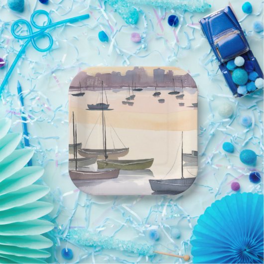 Boat Marina | Watercolor Ocean Bay Pappteller (Party)