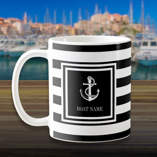 Boat Name Black And White Stripe Anchor Kaffeetasse