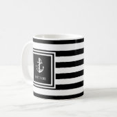 Boat Name Black And White Stripe Anchor Kaffeetasse (Vorderseite Links)