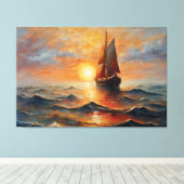 Boat on the high seas with sunset  leinwanddruck (Insitu (Holzboden))