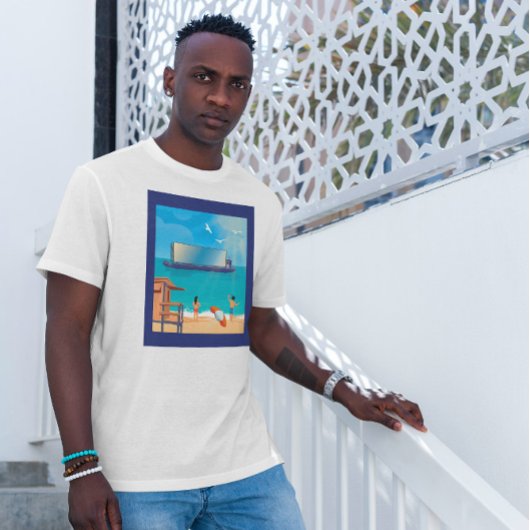 Boat Screen Beach Illustration T-Shirt