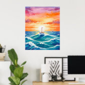 Boat Sunset Ocean Colorful Watercolor Bruno Mars Poster (Heimbüro)