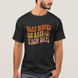 Boat Waves Sun Rays Beach Tage Niedlich Retro Somm T-Shirt