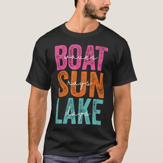Boat Waves Sun Rays Lake Day Retro Summer Vacation T-Shirt (Vorderseite)