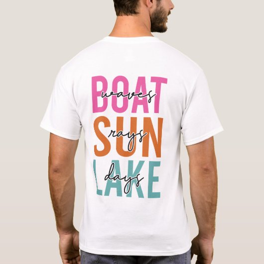 Boat Waves Sun Rays Lake Day Retro T-Shirt (Rückseite)