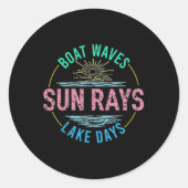 Boat Waves Sun Rays Lake Days Niedlich Retro 70er Runder Aufkleber (Vorderseite)