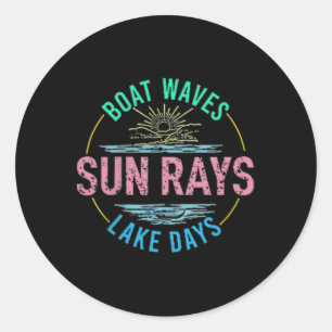 Boat Waves Sun Rays Lake Days Niedlich Retro 70er  Runder Aufkleber