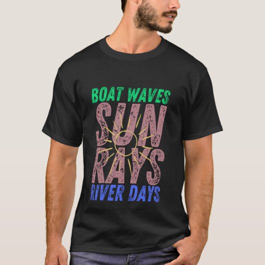 Boat Waves Sun Rays River Days Niedlich Retro Summ T-Shirt (Vorderseite)