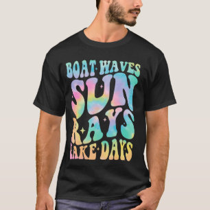 Boat Waves Sun Rays Seetage Retro Sommerurlaub T-Shirt