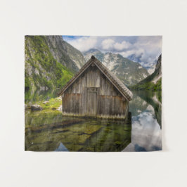 Boathouse am Obersee in den Alpen in Deutschland Wandteppich