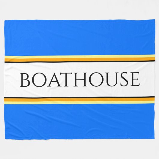 BOATHOUSE Bright Blue White Orange Racing Streifen Fleecedecke (Vorderseite (Horizontal))