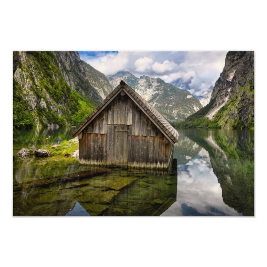 Boathouse im Obersee in den Alpen in Deutschland Fotodruck (Vorne)