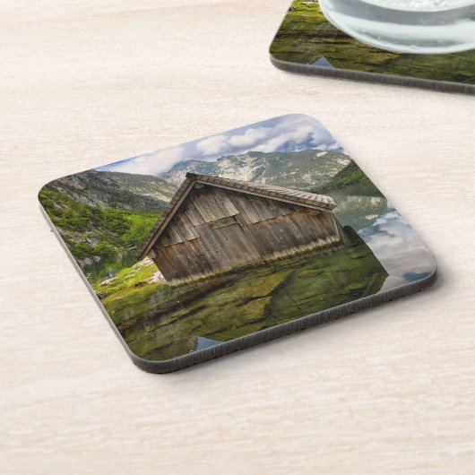 Boathouse im Obersee in den Alpen in Deutschland Getränkeuntersetzer (Linke Seite)