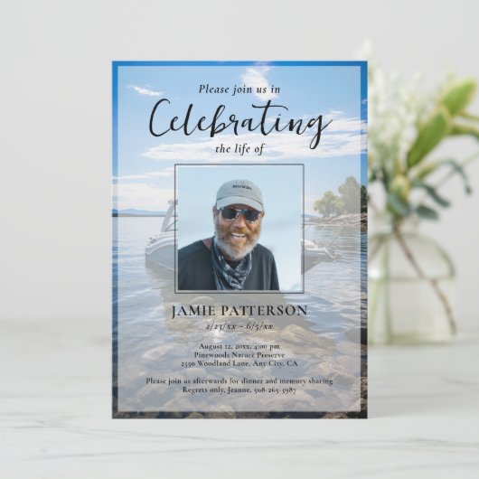 Boating Captain Celebration of Life Photo Funeral Einladung (Stehend Vorderseite)