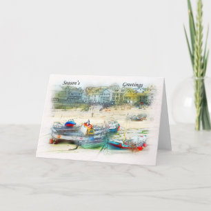 Boats in a harbour Christmas Card Feiertagskarte