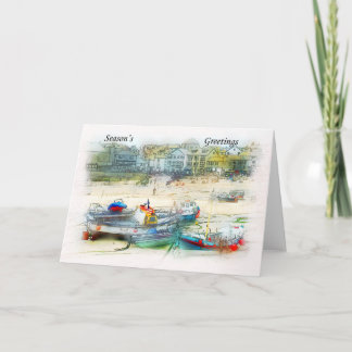 Boats in a harbour Christmas Card Feiertagskarte