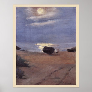 Boats in the Moonlight on South Beach, Anna Ancher Poster