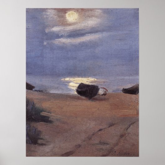 Boats in the Moonlight on South Beach, Anna Ancher Poster (Vorne)