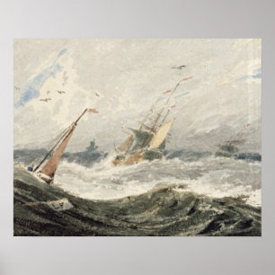 Boats on a Stormy Sea (w/c over graphite on wove p Poster