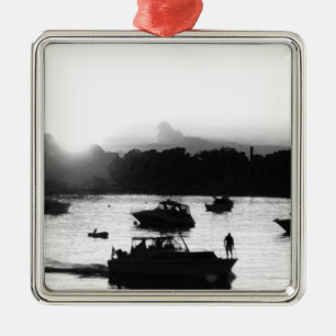 Boats on Lake Erie Silhouette Christmas Ornament