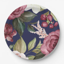 Boavy Burgundy Floral Paper Plate