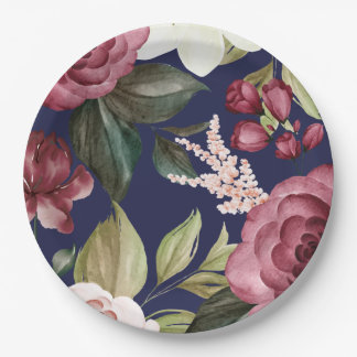 Boavy Burgundy Floral Paper Plate Pappteller