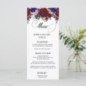 Boavy Burgundy Floral Wedding Calligraphy Menükarte (Stehend Vorderseite)