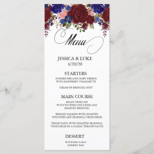 Boavy Burgundy Floral Wedding Calligraphy Menükarte