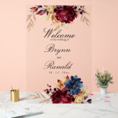 Boavy Burgundy Herbst Wasserfarbenfloral Acrylschild (Hochzeit)