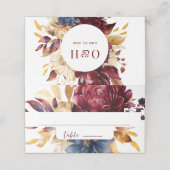 Boavy Burgundy Herbst Wasserfarbenfloral Platzkarte (Außenseite Aufgefaltet)