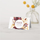 Boavy Burgundy Herbst Wasserfarbenfloral Platzkarte (Rückseite)