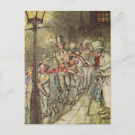 Bob Cratchit ging ein Dia auf Cornhill hinunter Postkarte (Vorderseite)