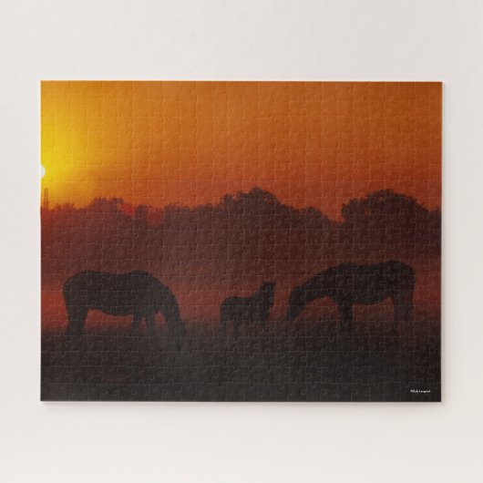 Bob Langrish | Drei Pferde grasen bei Sonnenunterg Puzzle (Horizontal)