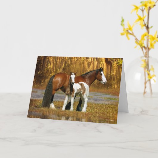 Bob Langrish | Gypsy Vanner Mare and Foal Fantasy Karte (Gelbe Blume)