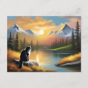 Bob Ross Style Cat Postcard Postkarte