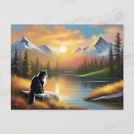 Bob Ross Style Cat Postcard Postkarte (Vorderseite)