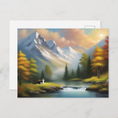 Bob Ross Style Cat Postcard Postkarte (Vorne/Hinten)
