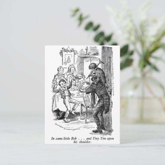 Bob und Tiny Tim (mit Text) Postkarte (Stehend Vorderseite)