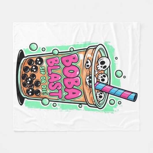 Boba Blast – Sip or Die! – Fleece Blanket (Vorderseite (Horizontal))