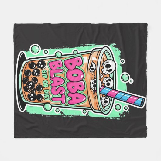 Boba Blast – Sip or Die! – Fleece Blanket (Vorderseite (Horizontal))
