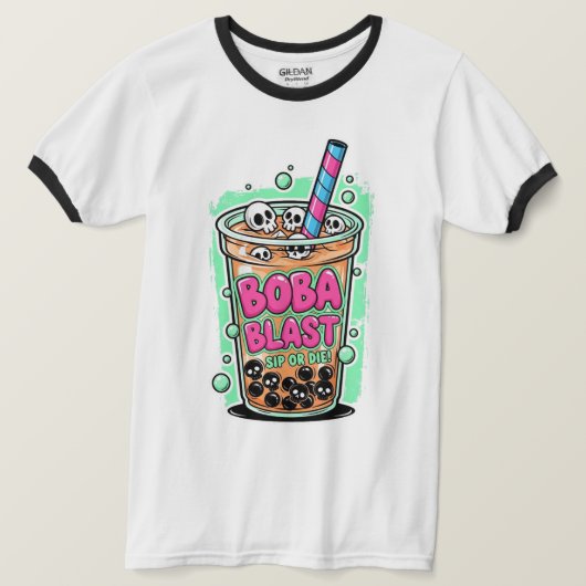 Boba Blast – Sip or Die! Ringer T-Shirt (Design vorne)