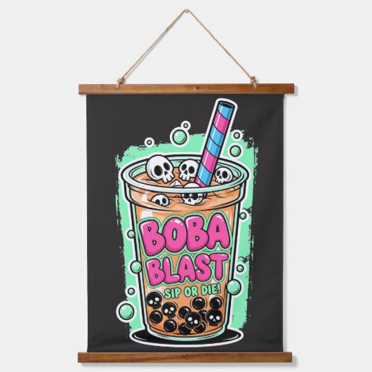 Boba Blast – Sip or Die!  Wandteppich Mit Holzrahmen (Vorderseite)