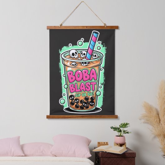 Boba Blast – Sip or Die!  Wandteppich Mit Holzrahmen (Schlafzimmer)