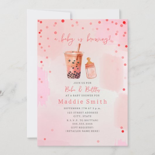 Boba & Bottles Baby wird Blubble Tee Dusche brauen Einladung (Vorderseite)