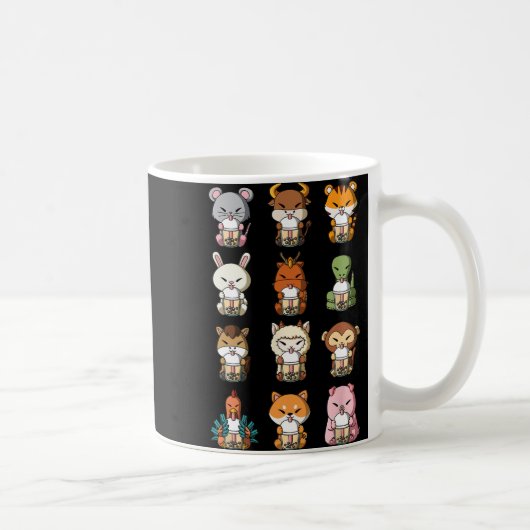 Boba Bubble Milk Tea Chinese Zodiacs Animal Lunar Kaffeetasse (Rechts)