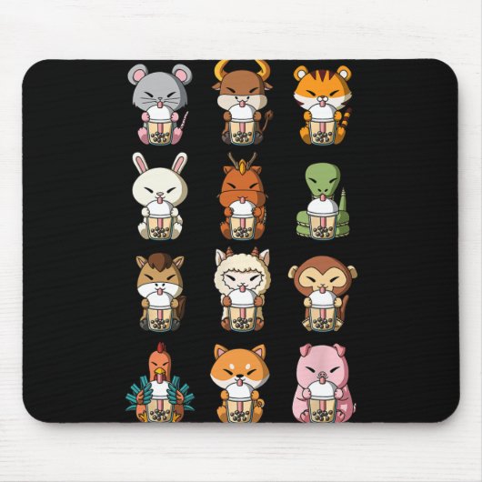 Boba Bubble Milk Tea Chinese Zodiacs Animal Lunar Mousepad (Vorne)