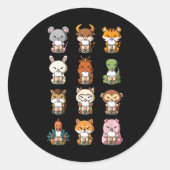 Boba Bubble Milk Tea Chinese Zodiacs Animal Lunar Runder Aufkleber (Vorderseite)
