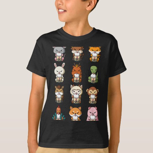Boba Bubble Milk Tea Chinese Zodiacs Animal Lunar T-Shirt (Vorderseite)