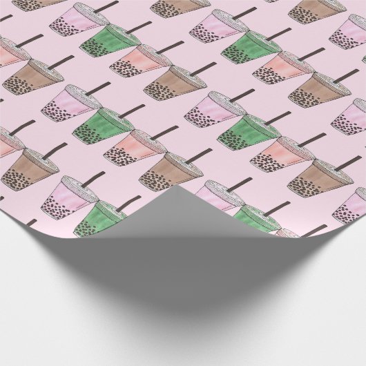 Boba Bubble Tapioca Pearl Milk Tee Drinks Feinschm Geschenkpapier (Ecke)